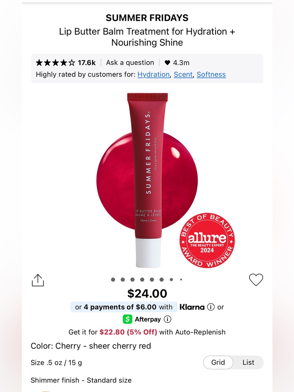 Summer Fridays Lip Butter Balm - Cherry Sheer